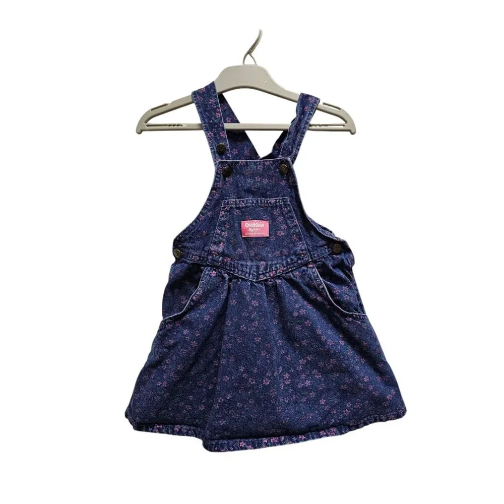 90s OshKosh B'gosh floral printed denim jumper dress . size 4 . made in USA